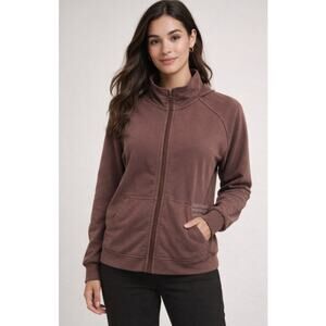 RBK Reebok Y2K Brown Zip Up Hoodie Abstract Script Lace Detail Size M